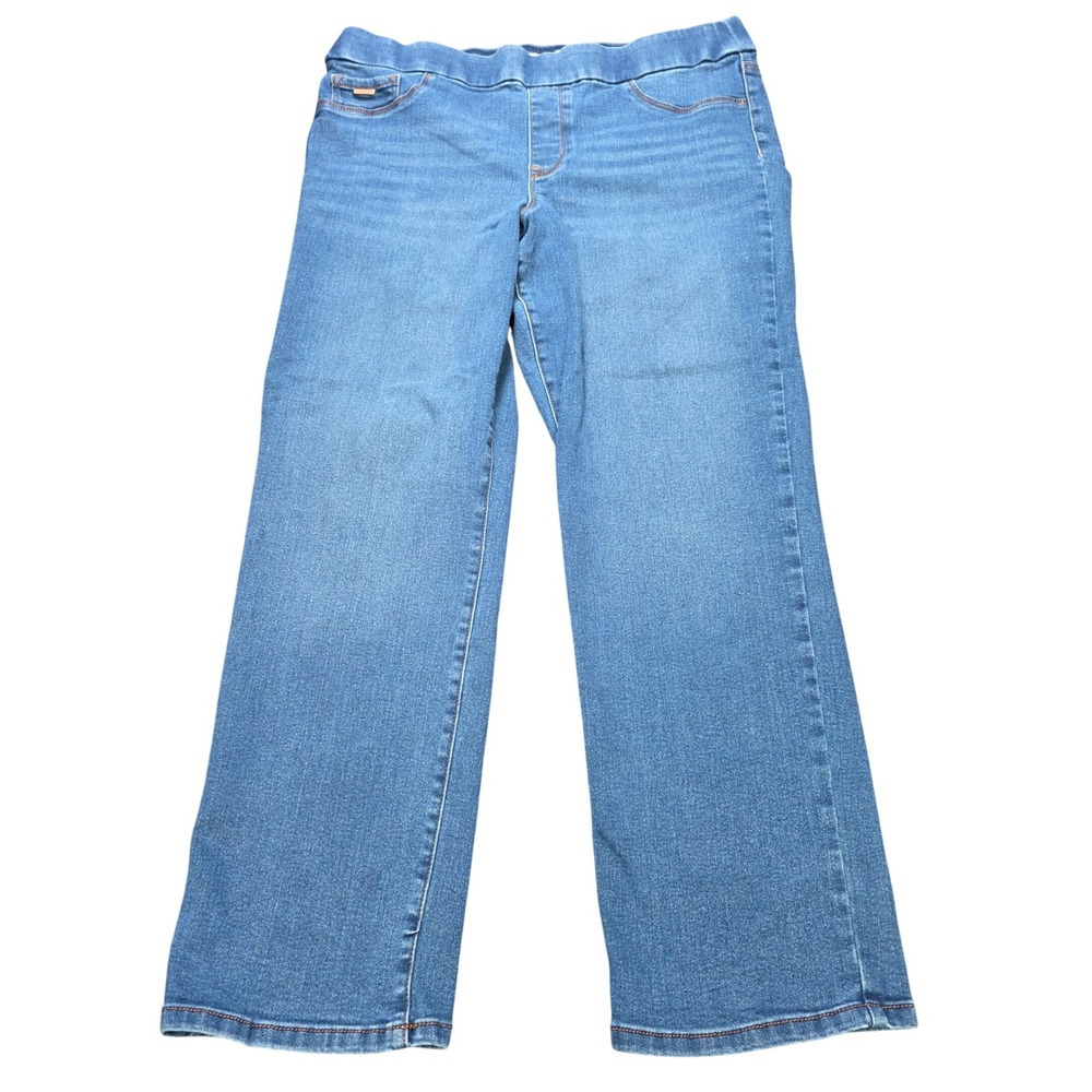 Nine West Heidi Pull-On Straight Jeans Women's Size 16 Blue Medium Wash Stretch